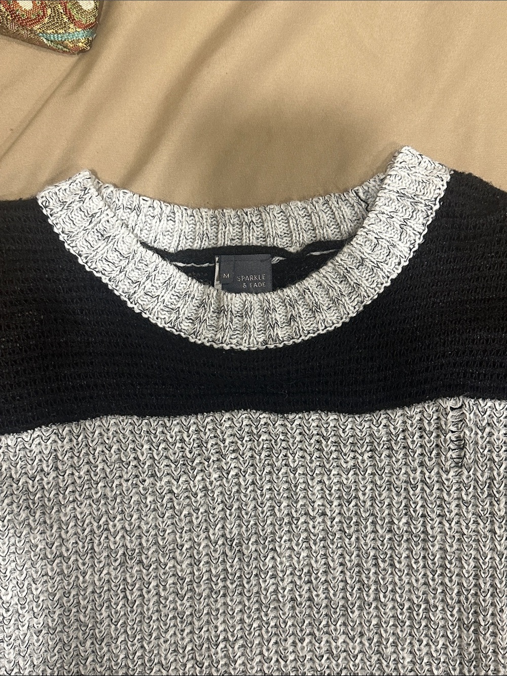 Sparkle & Fade Black and White Contrast Crewneck Sweater